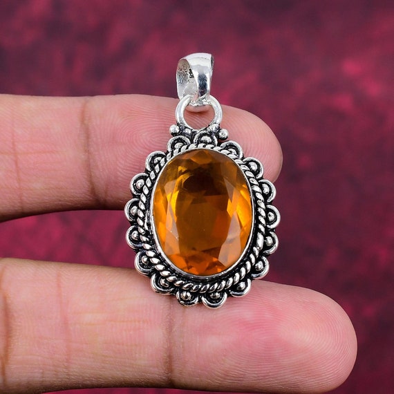 Yellow Citrine Pendant, 925 Sterling Silver Jewelry Handmade Jewelry Wedding Jewelry Crystal Pendant Adjustable Pendant Engagement Gifts.