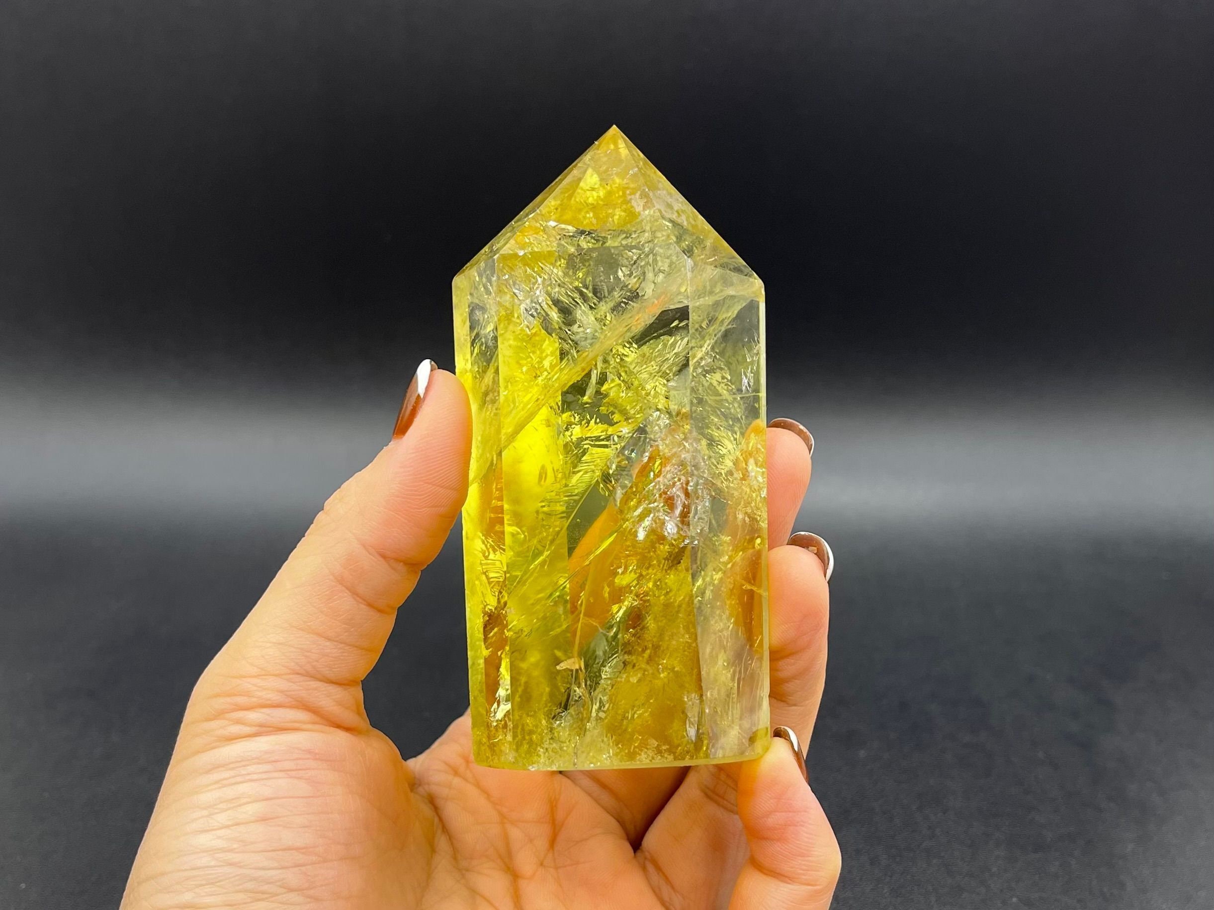 3.6" Large Rainbow Citrine Tower Point Clear Yellow Citrine Quartz Crystal Tower Point Wand Meditation Healing Reiki Energy Crystal Ob-h06