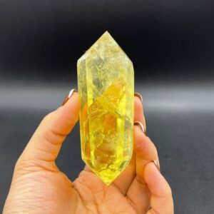 3.6" Rainbow Citrine Quartz Crystal Point Double Terminated Citrine Point Natural Yellow Citrine Wand Healing Reiki Crystal Grid OB-H10