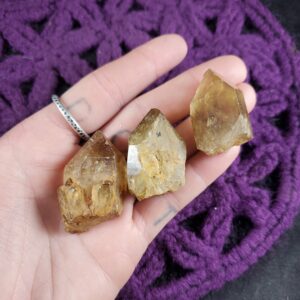3 Congo Citrine Points Small Crystals Lwena Kundalini Citrine Quartz Stones terminated yellow untreated unheated lot parcel of three