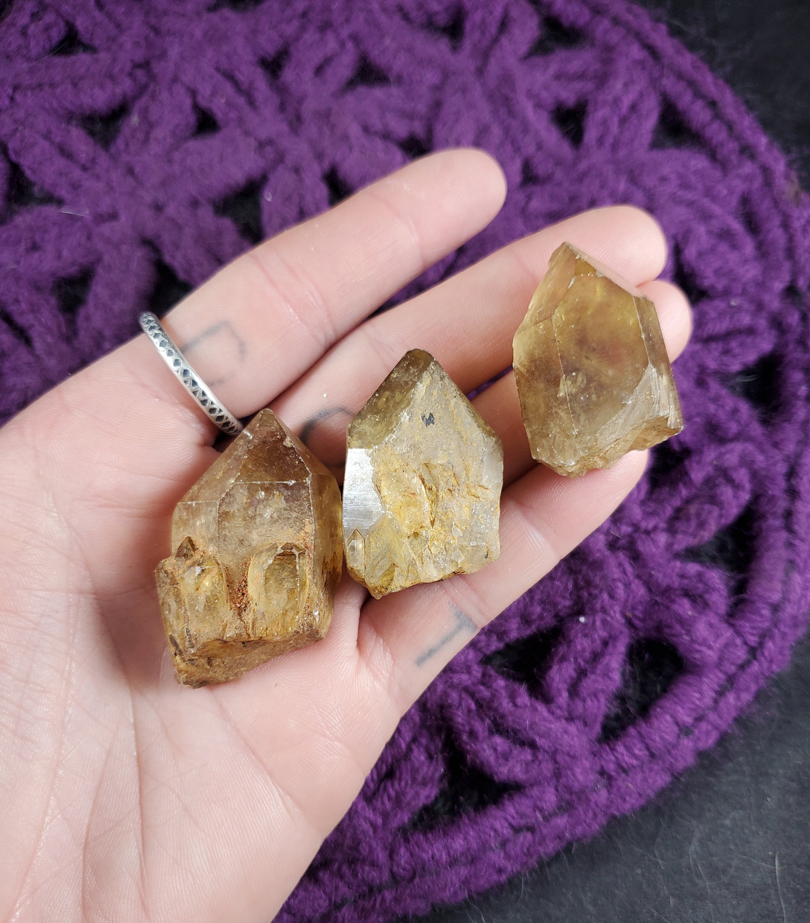 3 Congo Citrine Points Small Crystals Lwena Kundalini Citrine Quartz Stones Terminated Yellow Untreated Unheated Lot Parcel Of Three