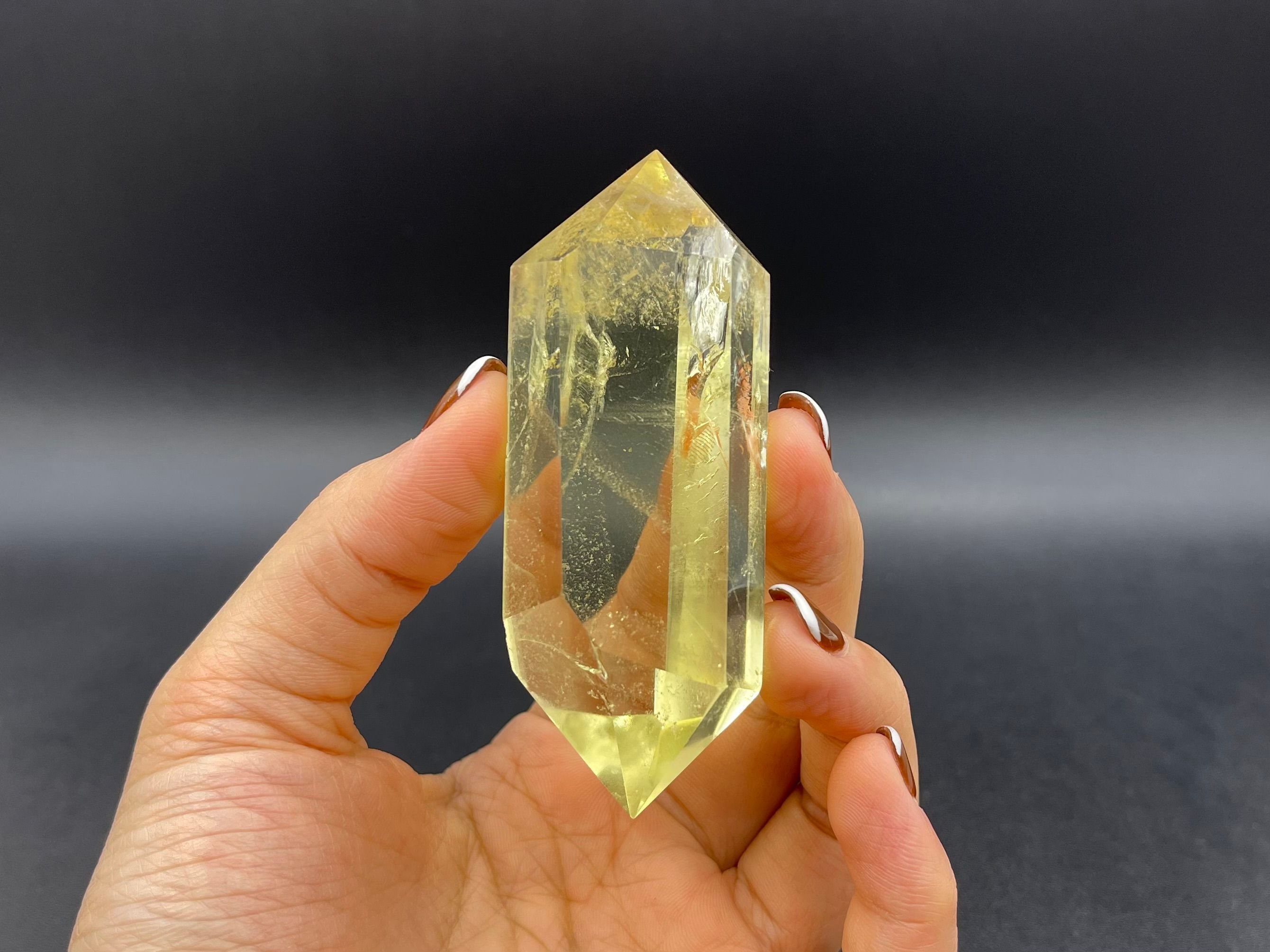 3.3" Rainbow Citrine Quartz Crystal Point Double Terminated Citrine Point Natural Yellow Citrine Wand Healing Reiki Crystal Grid Ob-h11