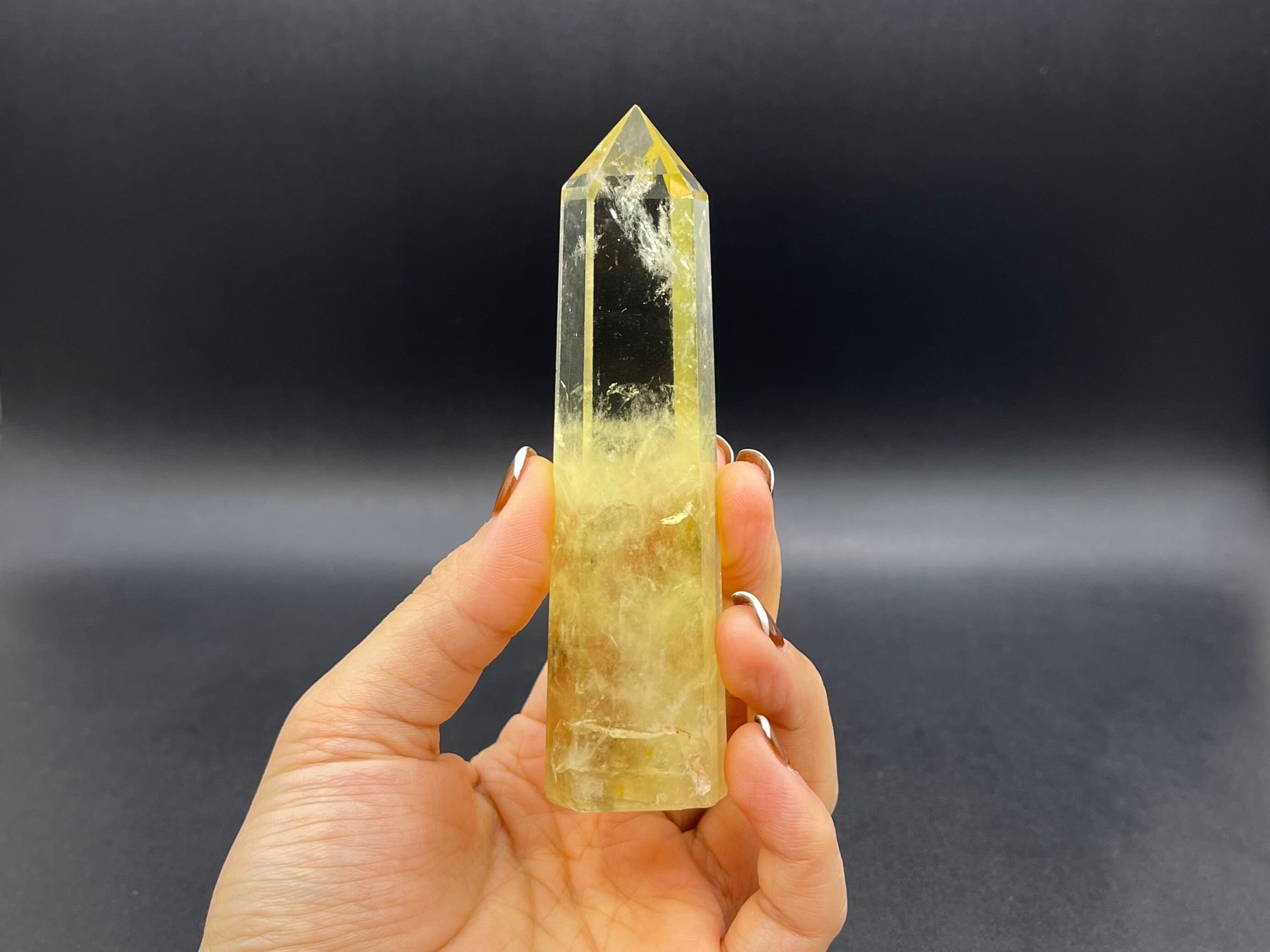 4.5" Rainbow Citrine Tower Point Clear Yellow Citrine Quartz Crystal Tower Point Wand Meditation Healing Reiki Energy Crystal Ob-h03