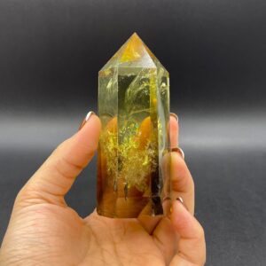 4" Rainbow Citrine Tower Point Clear Yellow Citrine Quartz Crystal Tower Point Wand Meditation Healing Reiki Energy Crystal OB-H07