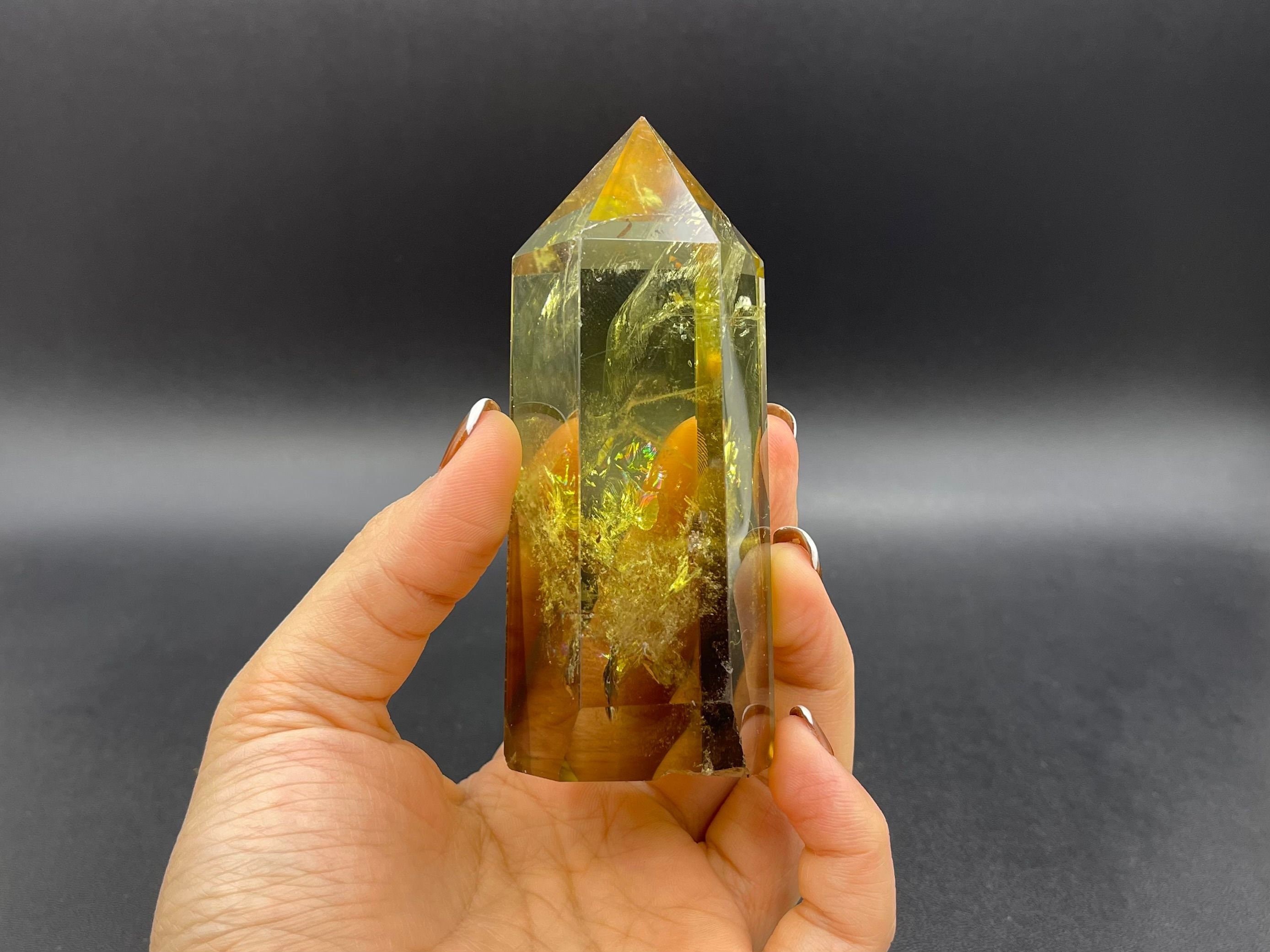 4" Rainbow Citrine Tower Point Clear Yellow Citrine Quartz Crystal Tower Point Wand Meditation Healing Reiki Energy Crystal Ob-h07