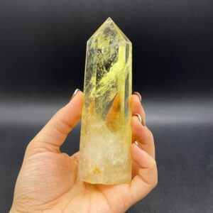 5.2" Rainbow Citrine Tower Point Clear Yellow Citrine Quartz Crystal Tower Point Wand Meditation Healing Reiki Energy Crystal OB-H04