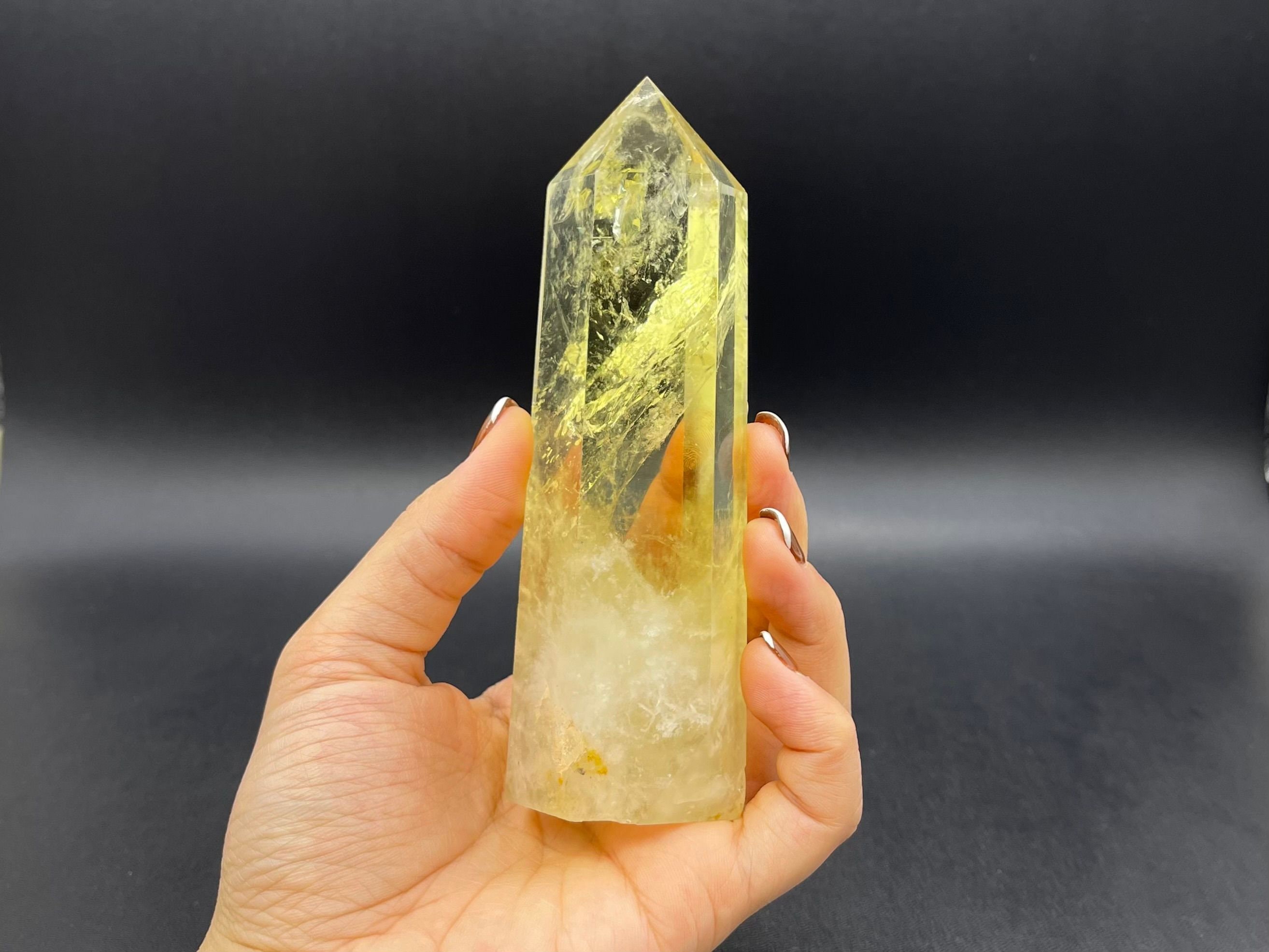 5.2" Rainbow Citrine Tower Point Clear Yellow Citrine Quartz Crystal Tower Point Wand Meditation Healing Reiki Energy Crystal Ob-h04