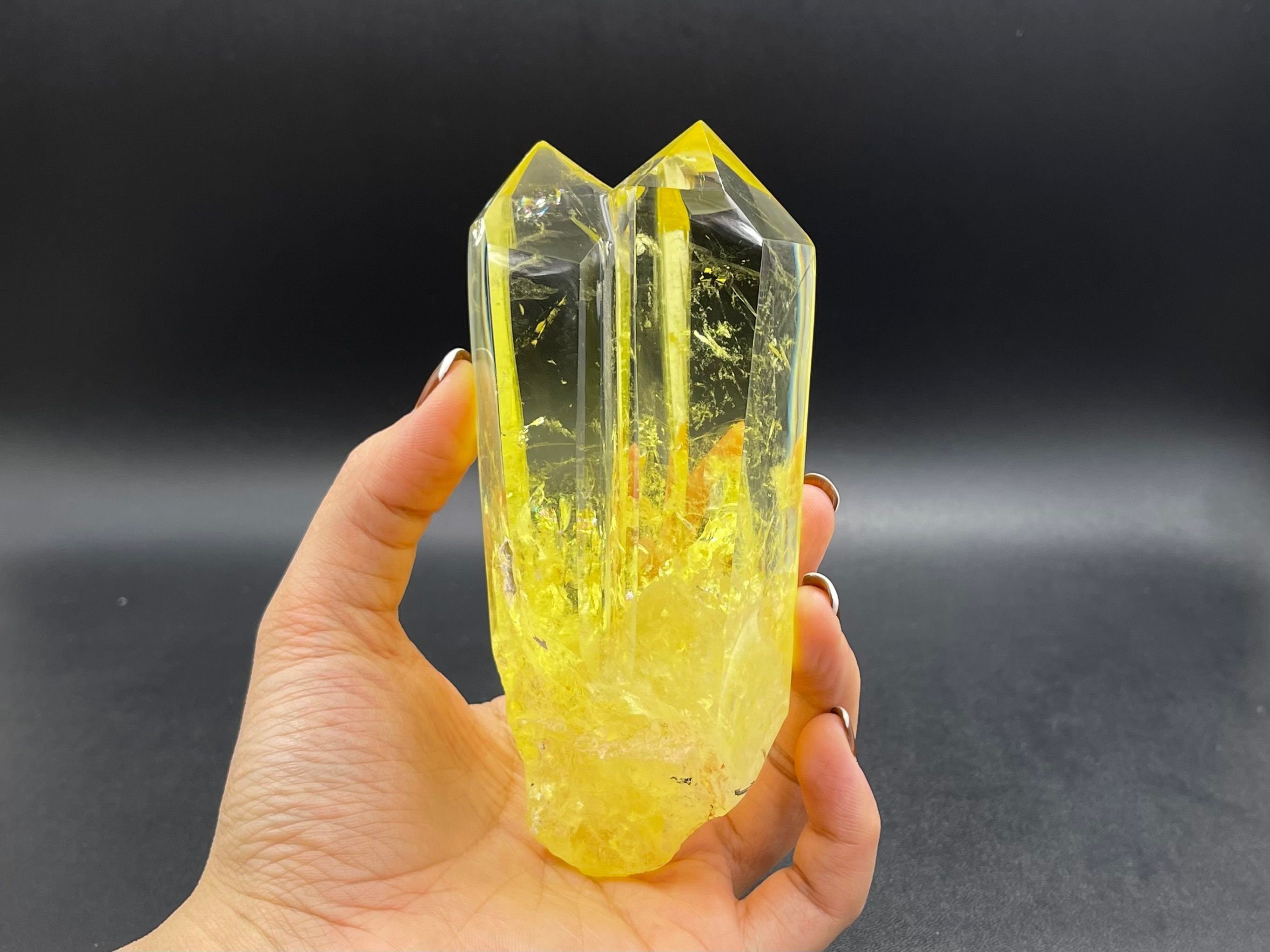 5.3" Extra Large Citrine Tower Point Rainbow Citrine Quartz Crystal Double Point Wand Meditation Healing Reiki Energy Crystal Ob-h25