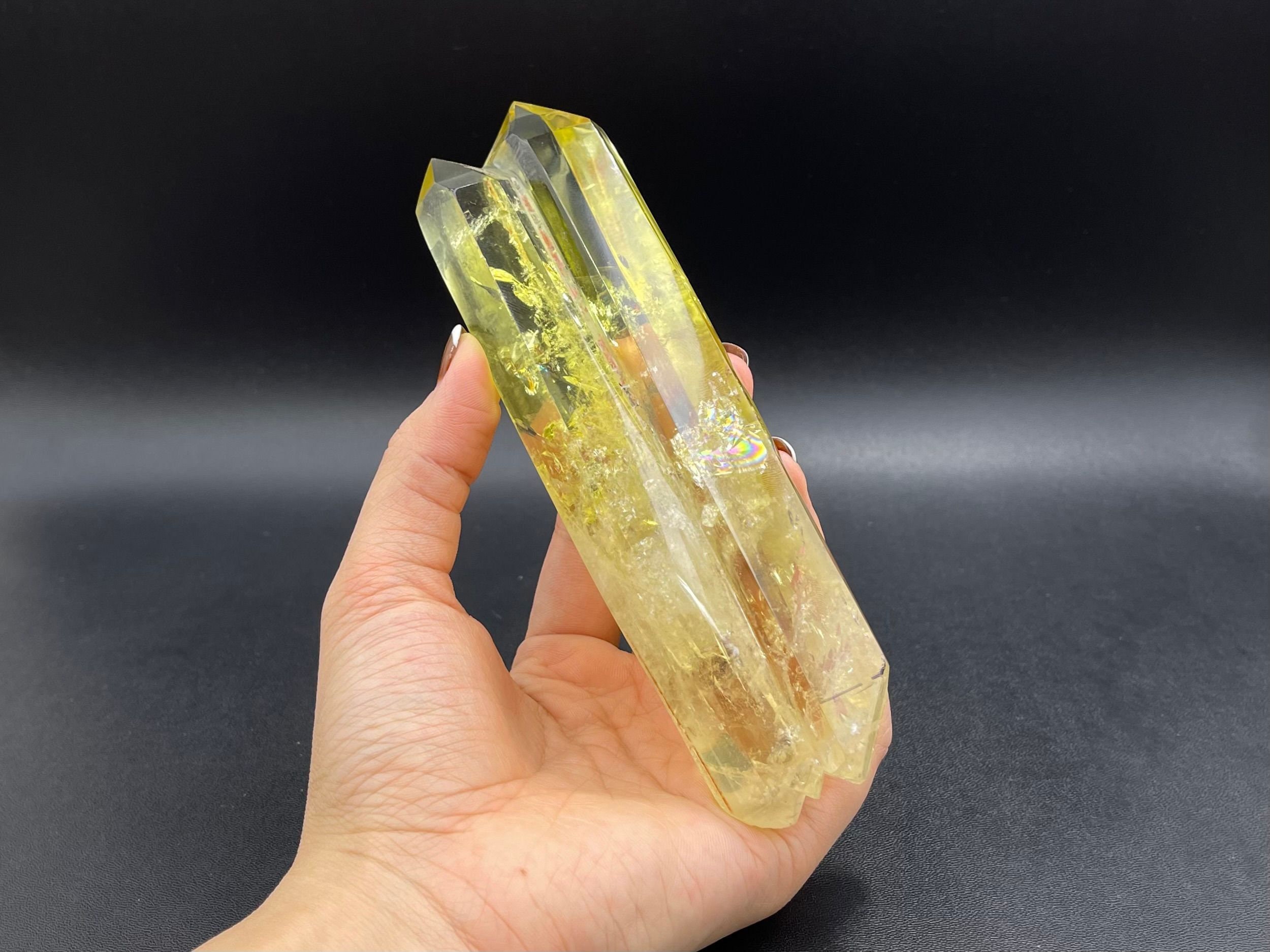6.15" Extra Large Citrine Tower Point Rainbow Yellow Citrine Quartz Crystal Tower Point Wand Meditation Healing Reiki Energy Crystal Ob-h24