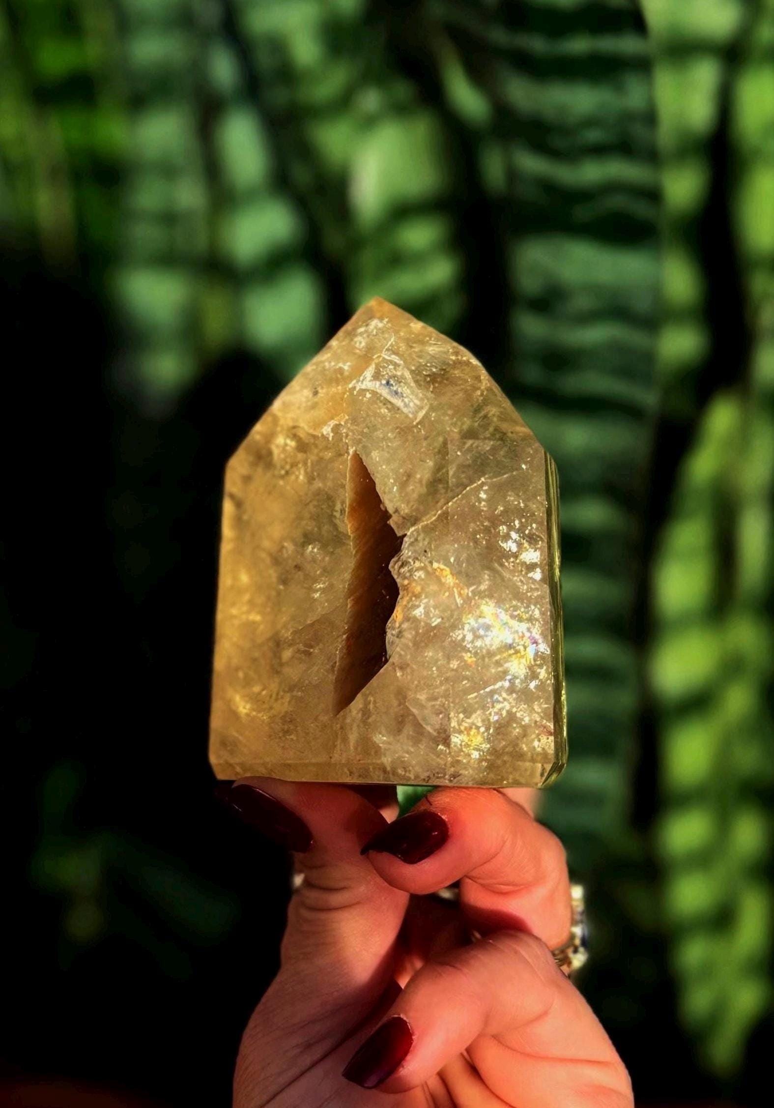 Citrine Crystal Tower W/ Rainbows - For Manifesting Prosperity And Abundance Of All Kinds - Natural Citrine From Brazil Citrine Crystal Tower W/ Rainbows - For Manifesting Prosperity And Abundance Of All Kinds - Natural Citrine From Brazil