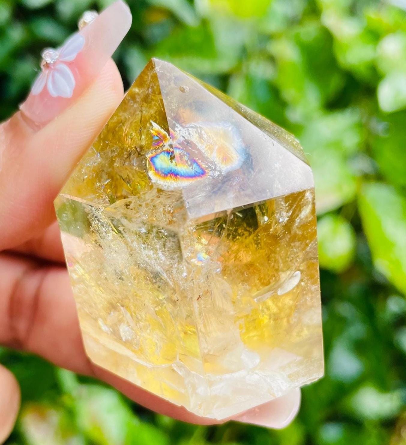 Natural Citrine Crystal Point: Yellow Quartz Obelisk Tower (78g) Rainbow