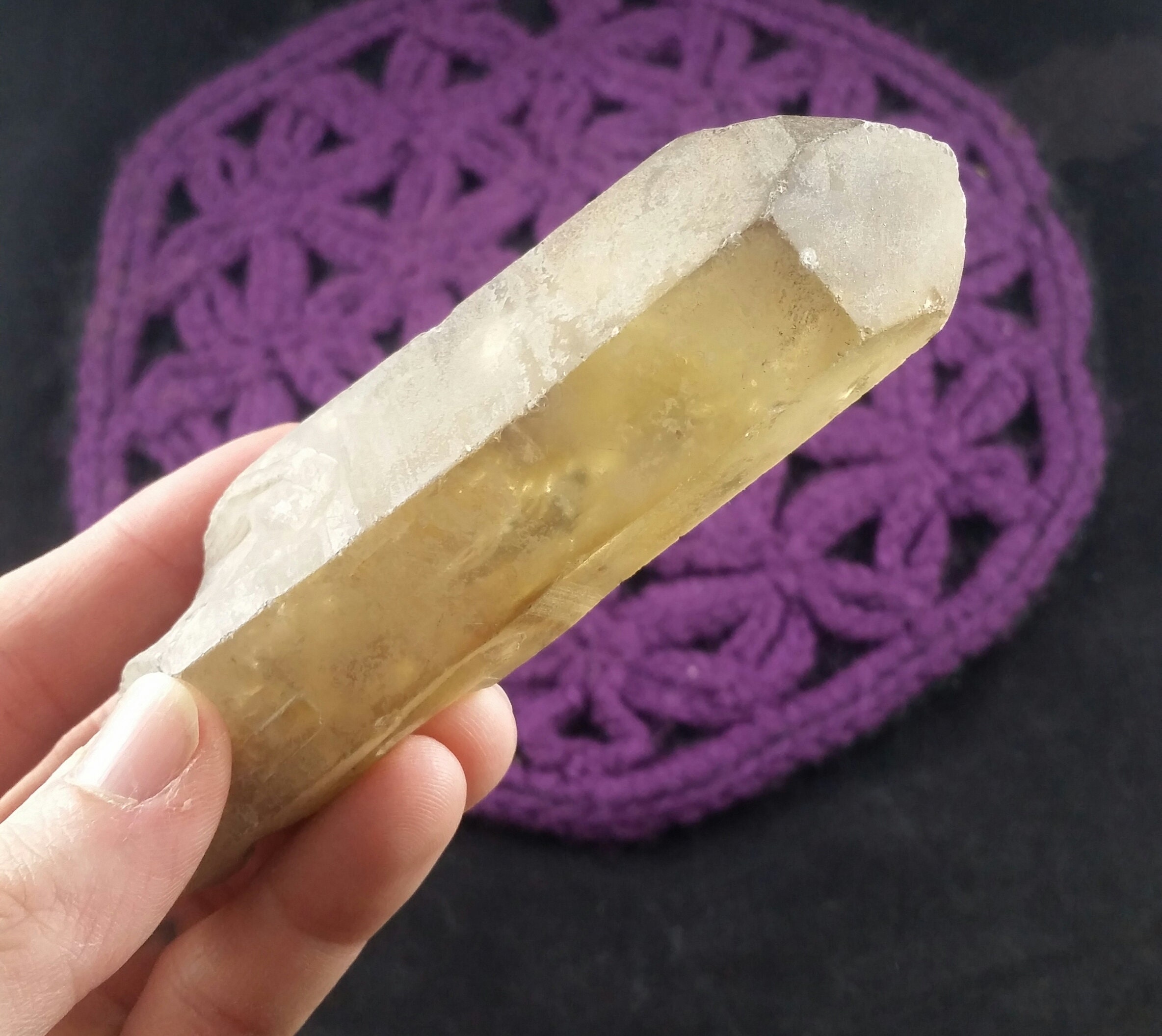 Natural Citrine Dt Point Elestial Crystal Large Wand Zambia Congo Quartz Double Terminated Smoky Yellow Untreated Unheated Zambian