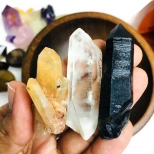 Raw Quartz Points Set: Clear, Smoky, Citrine Crystals - Mixed Lot