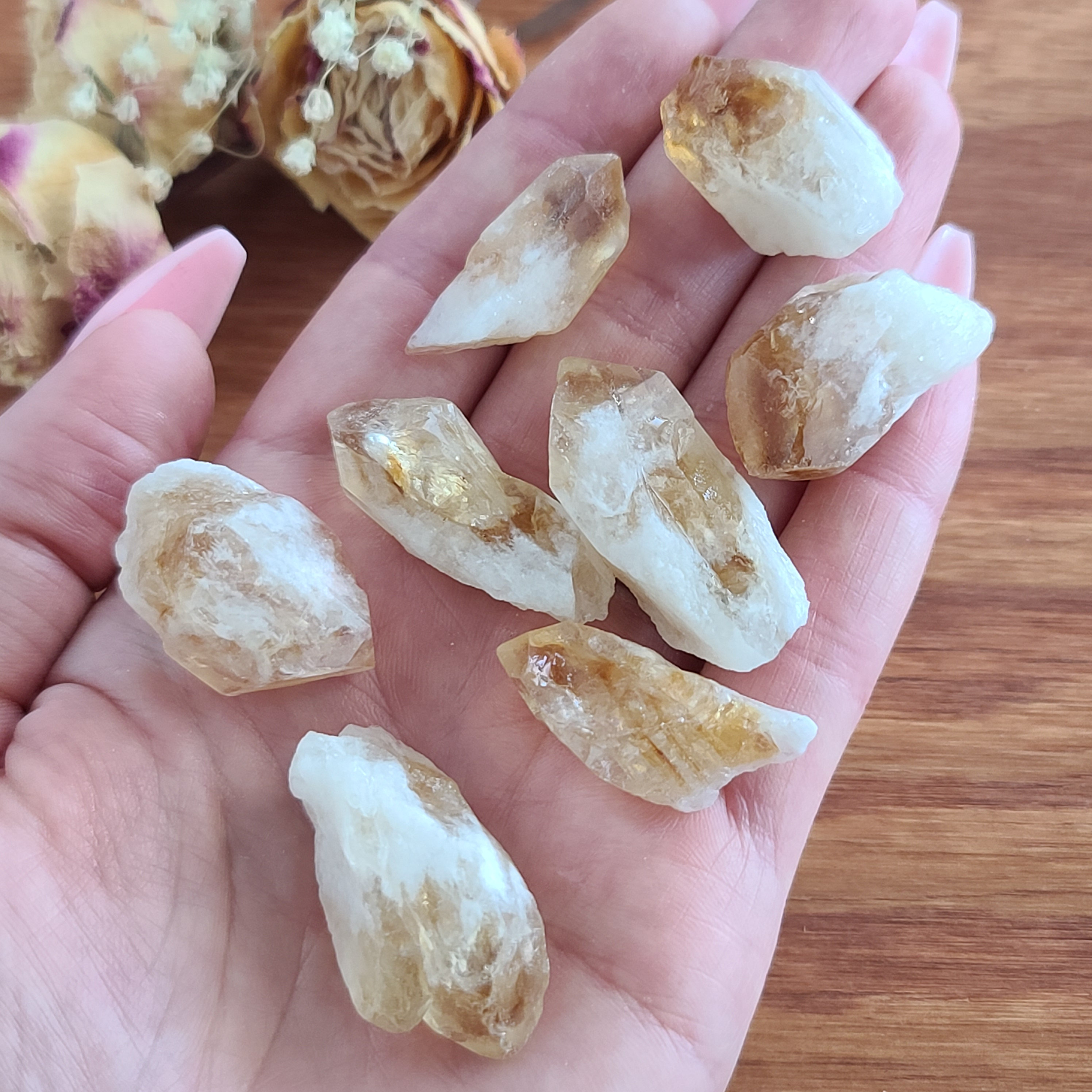 Rough Citrine Quartz Points And Chunks 0.75"-1.25", Bulk Lots Of Raw Gemstones For Jewelry Making Or Crystal Grids