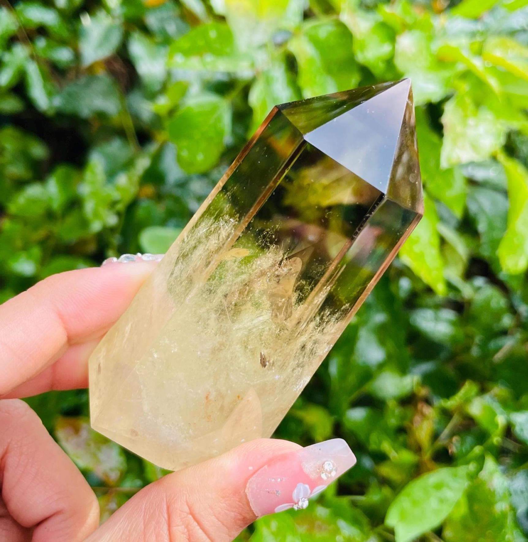Smoky Citrine Crystal Point: Natural Yellow Quartz Obelisk Tower