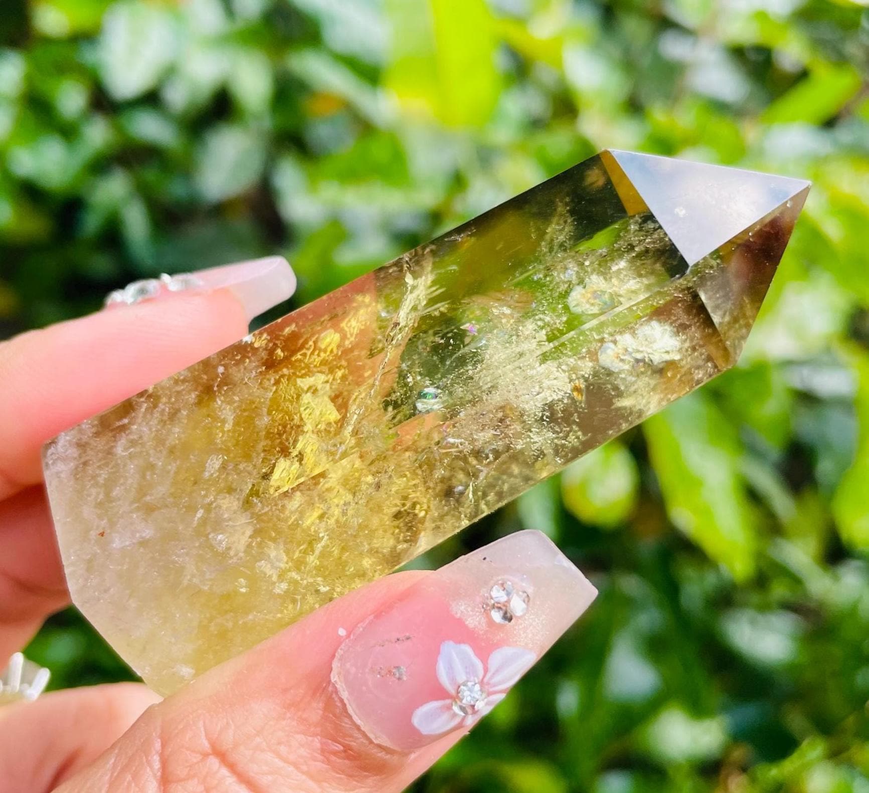 Smoky Citrine Crystal Point: Natural Yellow Quartz Obelisk With Rainbow
