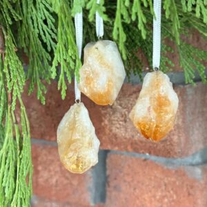 Citrine Raw Crystal Christmas Ornament: Natural Rustic Tree Decoration