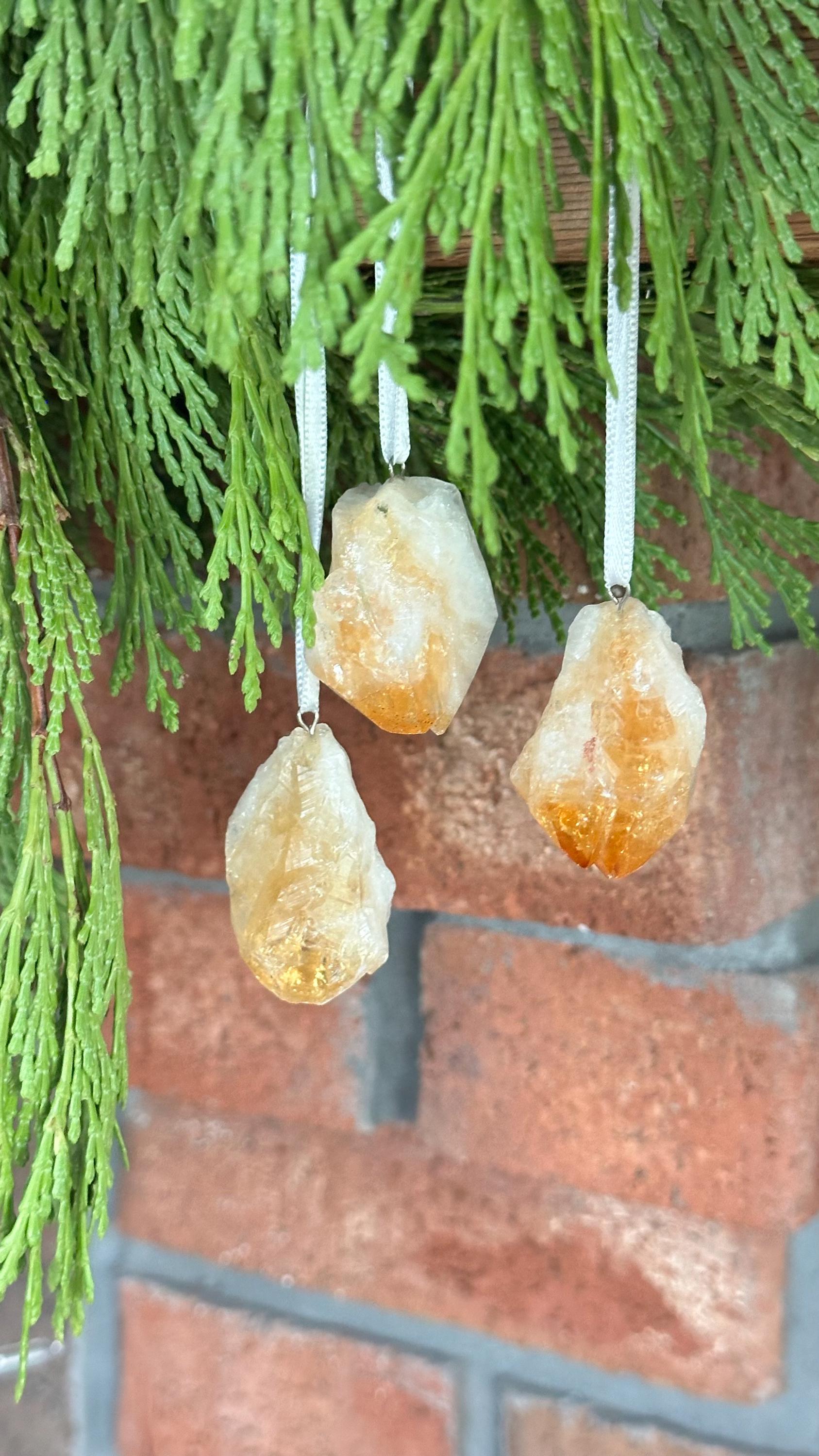 Citrine Raw Crystal Christmas Ornament: Natural Rustic Tree Decoration