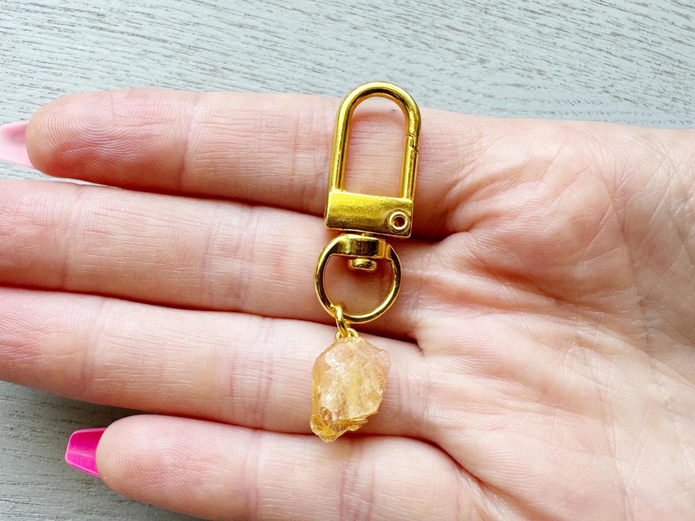 Citrine Crystal Purse Charm: Raw Gemstone Bag Charm, November Birthstone