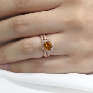 14k Rose Gold Citrine Diamond Hexagon Engagement Ring