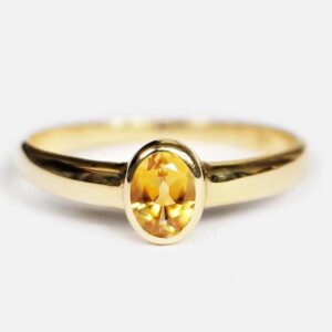 14k Yellow Gold Oval Citrine Ring, Bezel Set, November Birthstone Jewelry, Dainty Golden Gemstone
