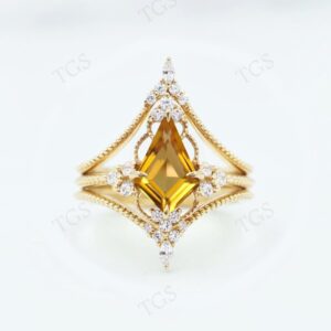 Art Deco Citrine Engagement Ring Set For Women 925 Sterling Silver Wedding Ring Set Kite Cut Citrine 3 Piece Rings Unique Statement Ring Set Art Deco Citrine Engagement Ring Set For Women 925 Sterling Silver Wedding Ring Set Kite Cut Citrine 3 Piece Rings Unique Statement Ring Set