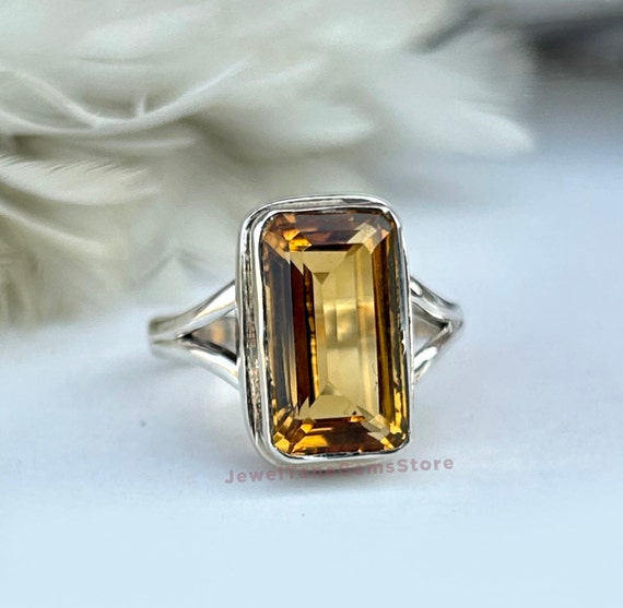 Baguette Citrine Ring: Handmade 925 Sterling Silver Anniversary Ring