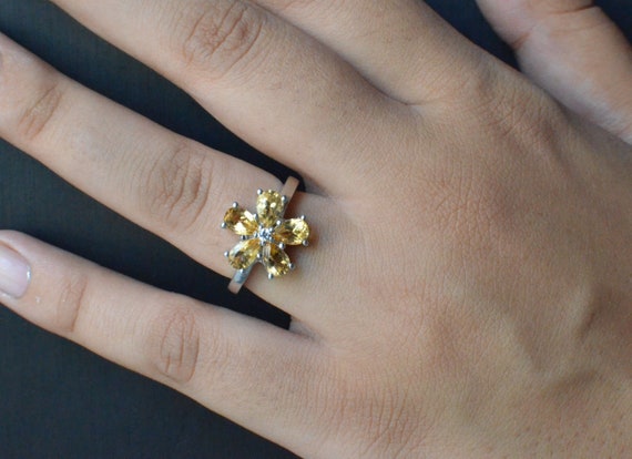 Citrine Flower Ring: Sterling Silver Gemstone, November Birthstone