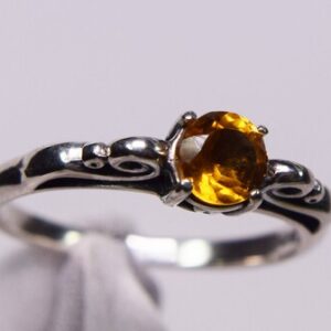 Citrine Ring, Genuine Gemstone 5mm Round, Set in 925 Sterling Silver Scrolled Solitaire Ring