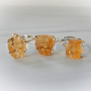 Genuine Citrine Rings Sterling Silver • Sterling Silver Adjustable Gemstone Rings,  Raw Gemstone Rings • November Birthstone Jewelry