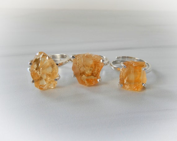 Genuine Citrine Rings Sterling Silver • Sterling Silver Adjustable Gemstone Rings, Raw Gemstone Rings • November Birthstone Jewelry Genuine Citrine Rings Sterling Silver • Sterling Silver Adjustable Gemstone Rings, Raw Gemstone Rings • November Birthstone Jewelry
