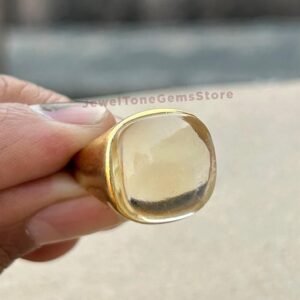 Handmade Citrine Ring: 925 Sterling Silver Cabochon Solitaire