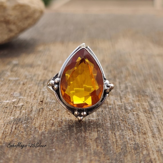 Handmade Citrine Gemstone Ring: 925 Sterling Silver Statement Jewelry