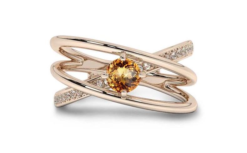 Infinity Style Citrine Engagement Ring 925 Sterling Silver Citrine Bridal Promise Ring Solitaire Engagement Ring Unique Citrine Wedding Ring