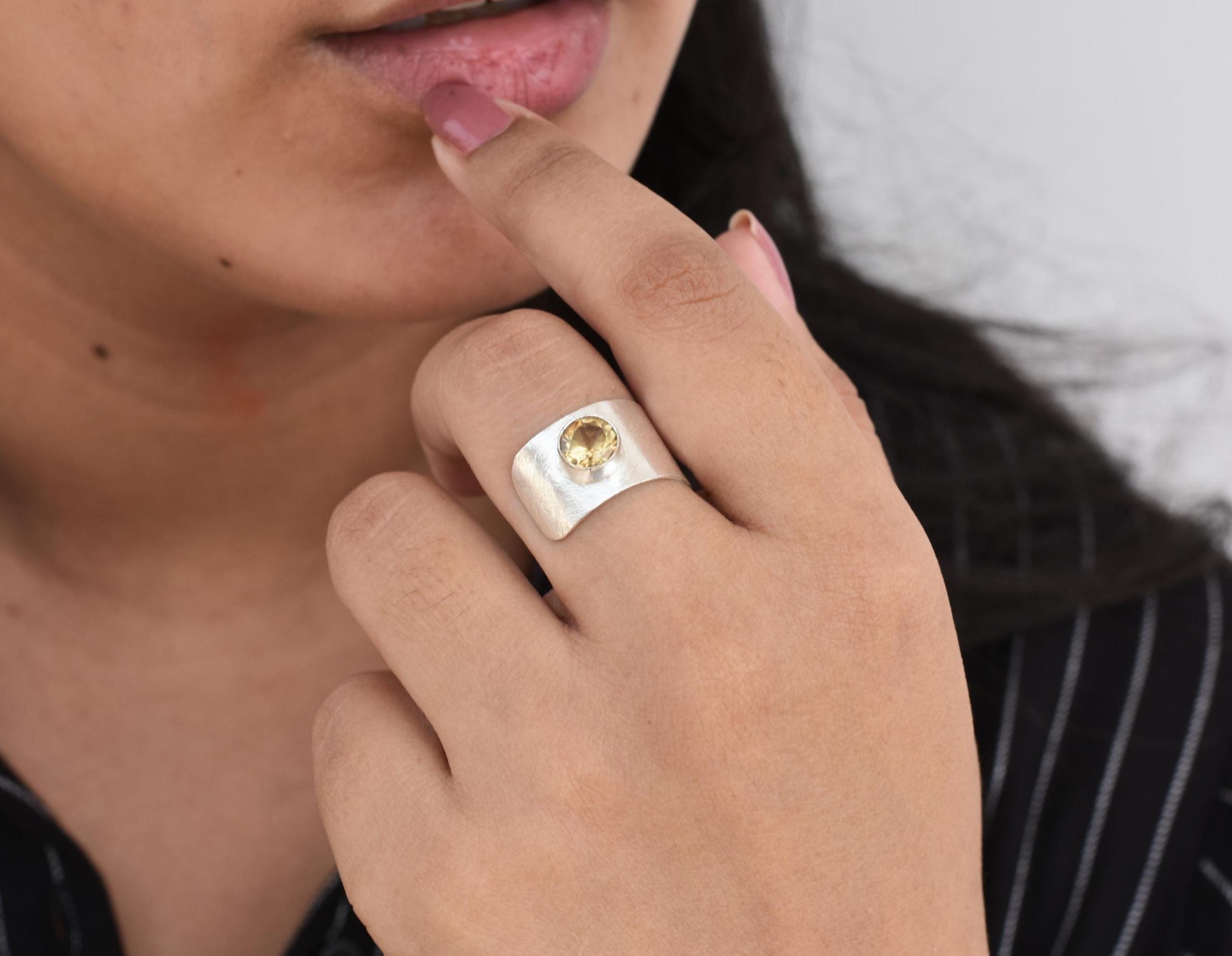 Natural Citrine Ring, 925 Sterling Silver, Round Stone, Adjustable Ring, Designer Ring, Women Ring, Daily Wear Ring, Statement Ring, Sale