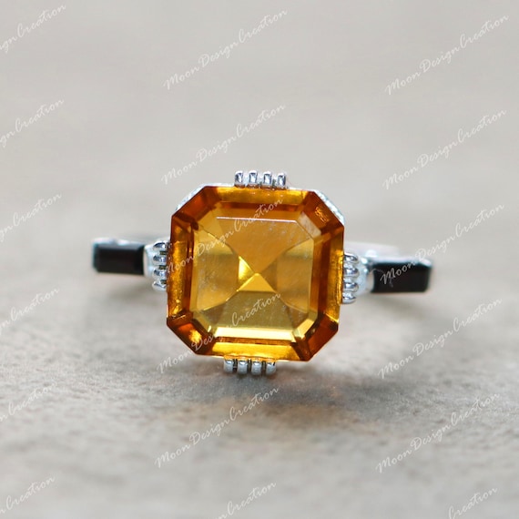 Free Personalized Engraving, Natural Citrine Ring, Minimalist Sterling Silver Stacking Rings, Family Birthstone Jewelry