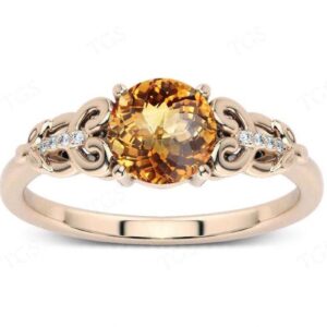 Natural Citrine Wedding Ring For Women Art Deco Citrine Filigree Style Ring 925 Sterling Silver Citrine Engagement Ring Vintage Bridal Ring