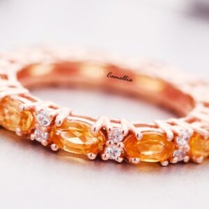 Oval Citrine Wedding Ring, Full Eternity Band, Ilver Stacking Matching Band