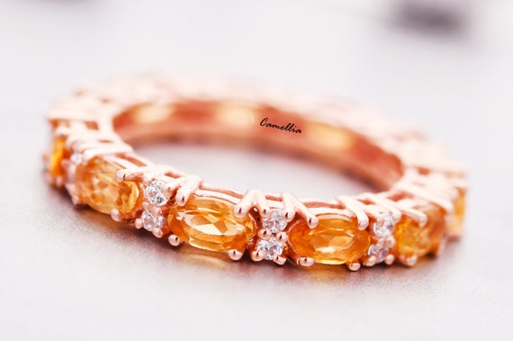 Oval Citrine Wedding Ring, Full Eternity Band, Ilver Stacking Matching Band