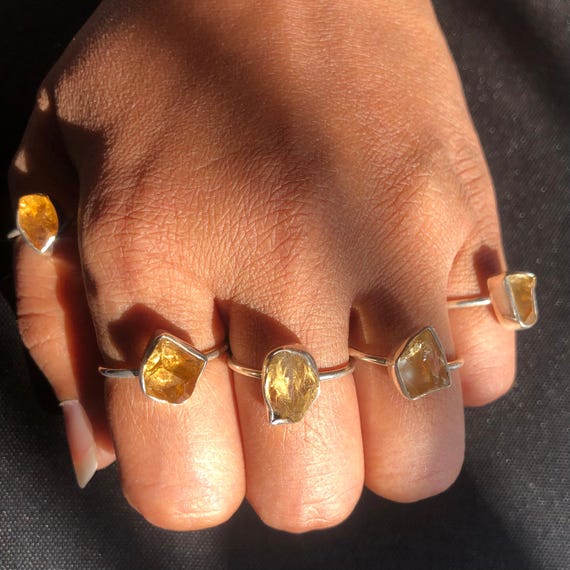 Raw Citrine Gemstone Ring: Handmade 925 Sterling Silver Band