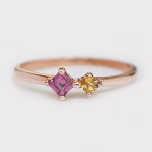 Rhodolite Ring, Citrine Ring, Two Stone Ring, 14K Rose Gold Ring, Birthstone Ring, Dainty Stacking Ring, Minimalist Jewelry, Gift for Her Rhodolite Ring, Citrine Ring, Two Stone Ring, 14K Rose Gold Ring, Birthstone Ring, Dainty Stacking Ring, Minimalist Jewelry, Gift for Her