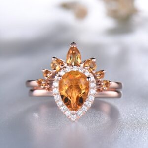 Citrine Ring Set: Teardrop Sterling Silver Crown Ring Citrine Ring Set: Teardrop Sterling Silver Crown Ring