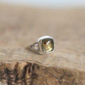 Sterling Silver Citrine Ring – Square Cabochon, Handmade Jewelry