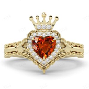Unique Claddagh Maderia Citrine Ring For Her 14k Gold Citrine Engagement Ring Heart Shape Wedding Ring Art Deco Anniversary Gift For Woman Unique Claddagh Maderia Citrine Ring For Her 14k Gold Citrine Engagement Ring Heart Shape Wedding Ring Art Deco Anniversary Gift For Woman