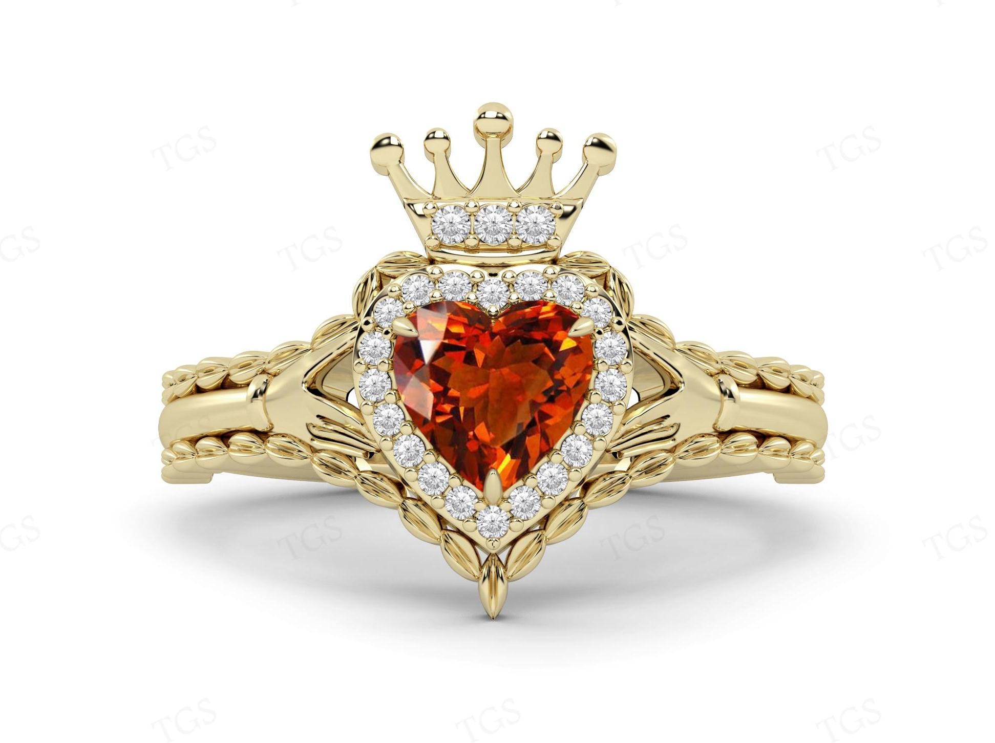 Unique Claddagh Maderia Citrine Ring For Her 14k Gold Citrine Engagement Ring Heart Shape Wedding Ring Art Deco Anniversary Gift For Woman