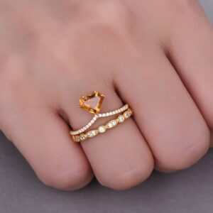 Citrine Wedding Ring Set: 14k Yellow Gold Dainty Stacking Rings Citrine Wedding Ring Set: 14k Yellow Gold Dainty Stacking Rings