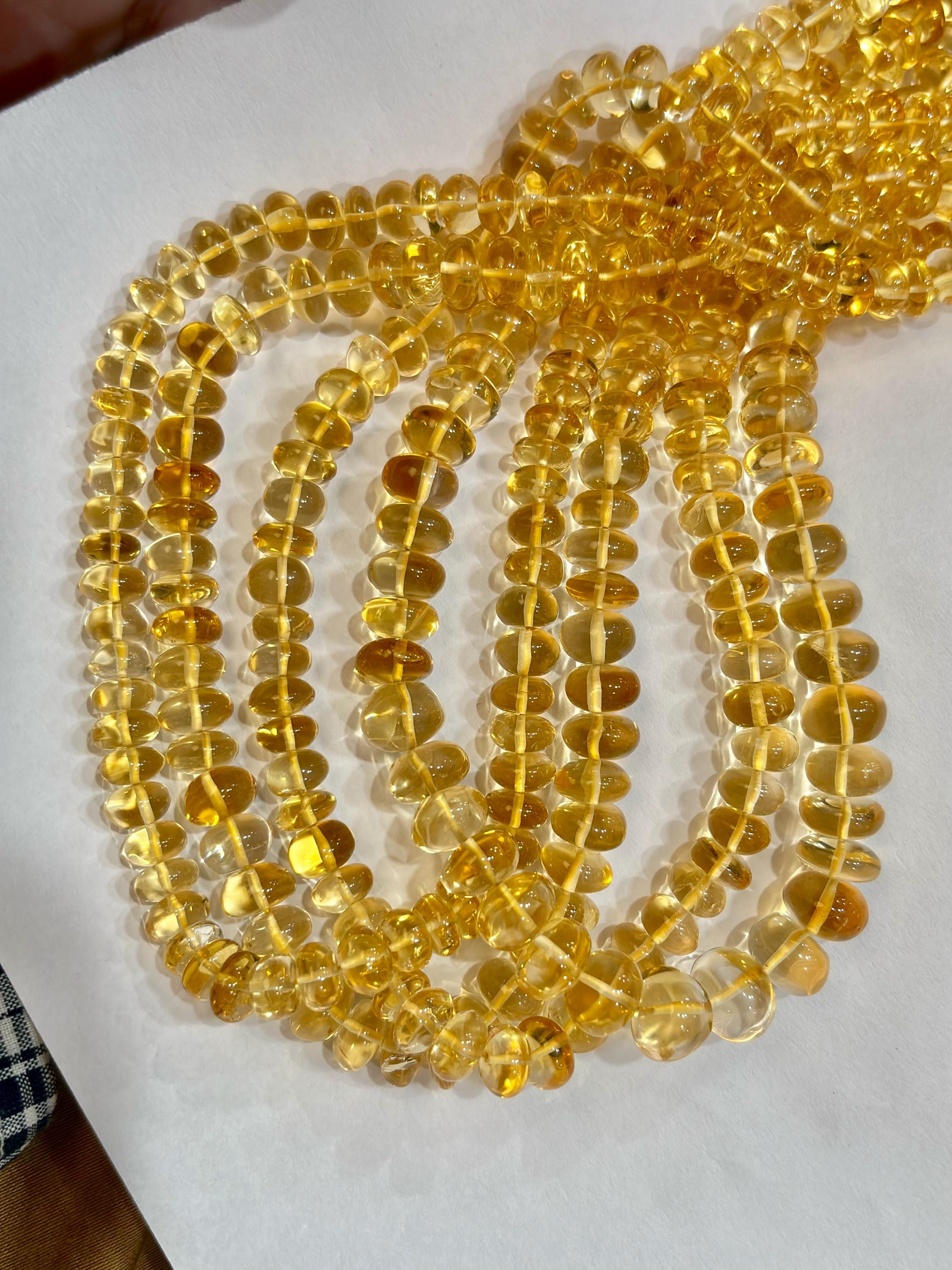 8 Inches Strand, Finest Quality, Natural Citrine Smooth Rondelles, Size 8-10mm