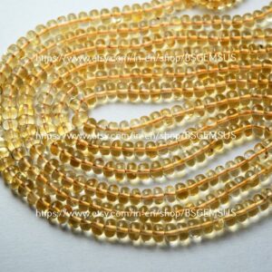 8 Inches strand,Finest Quality,Natural Citrine Smooth Rondelles,Size 4.75-5mm
