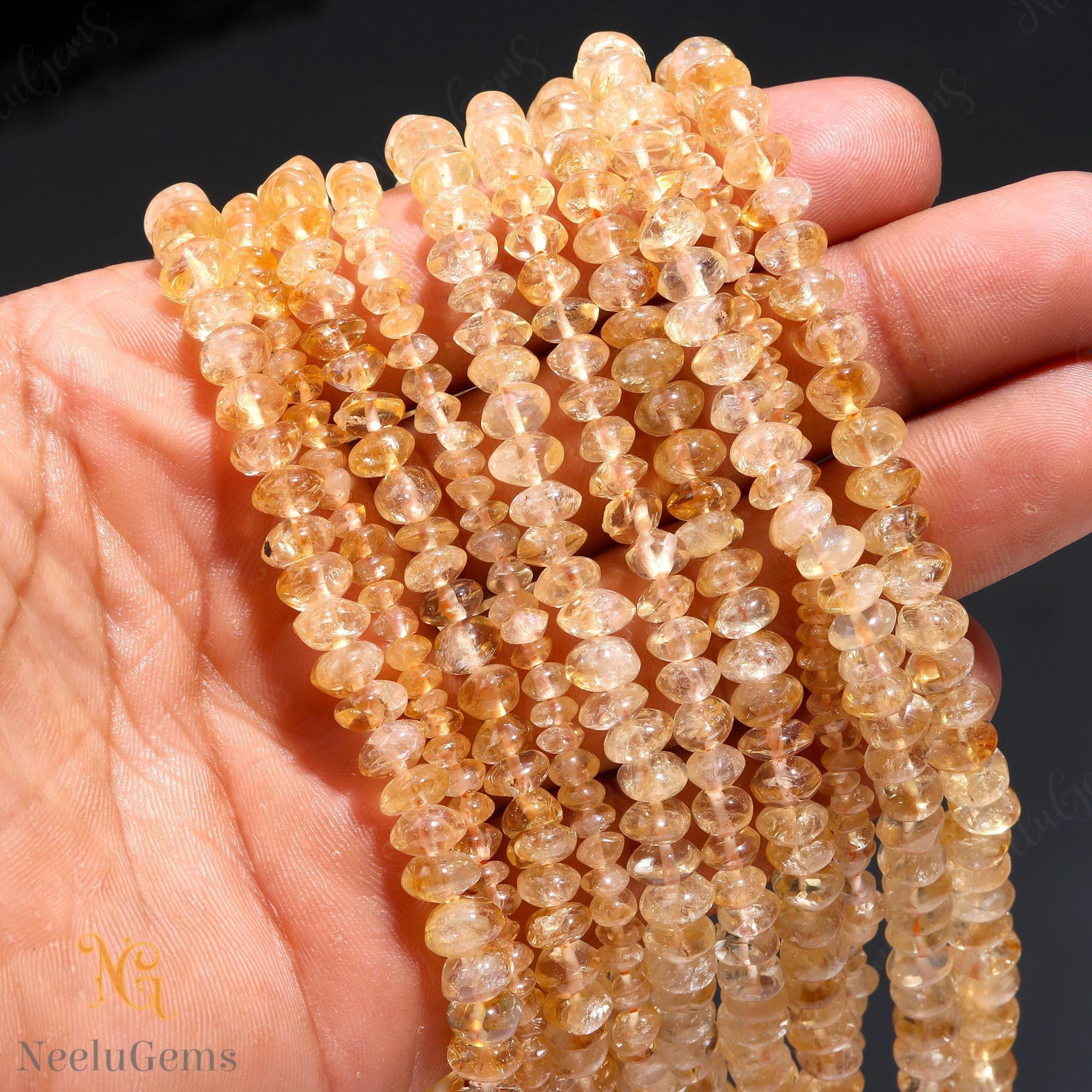 Aaa+ Golden Citrine Smooth Rondelle Beads,4-7 Mm Natural Citrine Quartz Indian Cut Beads,13" Loose Gemstone Beads For Handmade Jewelry