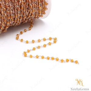 Beautiful Golden Citrine Hydro Rondelle Beads Chain,3 Mm Silver Plated Wire Wrap Microcut Beaded Chain,rosary Chain For Handmade Jewelry